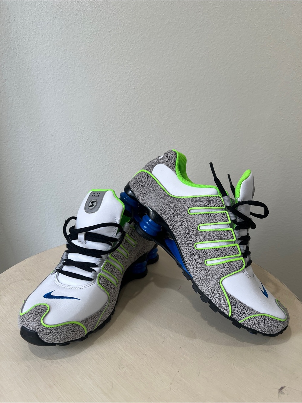 Nike White Sneakers with Neon Green & Blue Accents